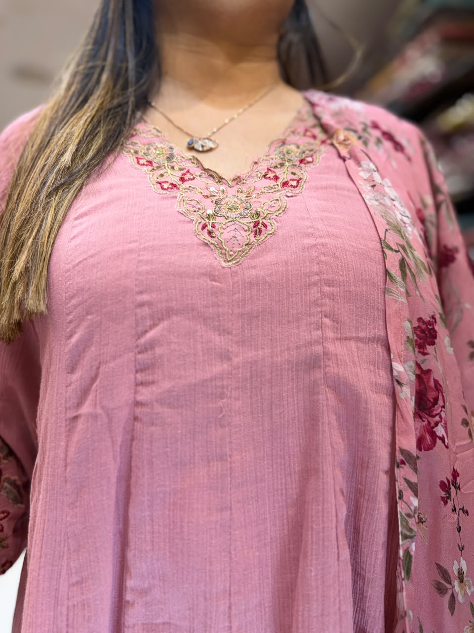 Pure Crush Cotton Blush Pink Shoulder Anarkali 3pc Set