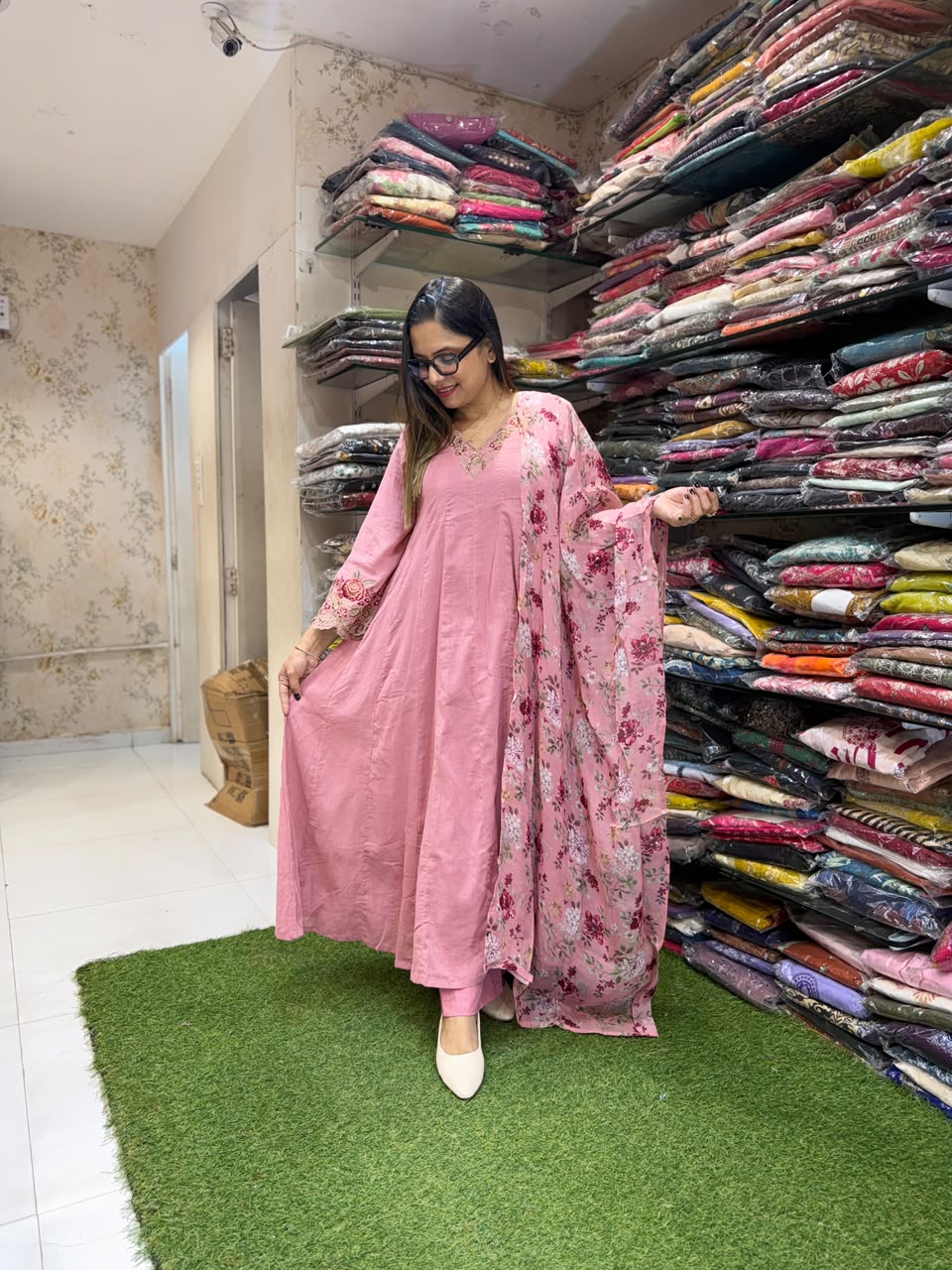 Pure Crush Cotton Blush Pink Shoulder Anarkali 3pc Set
