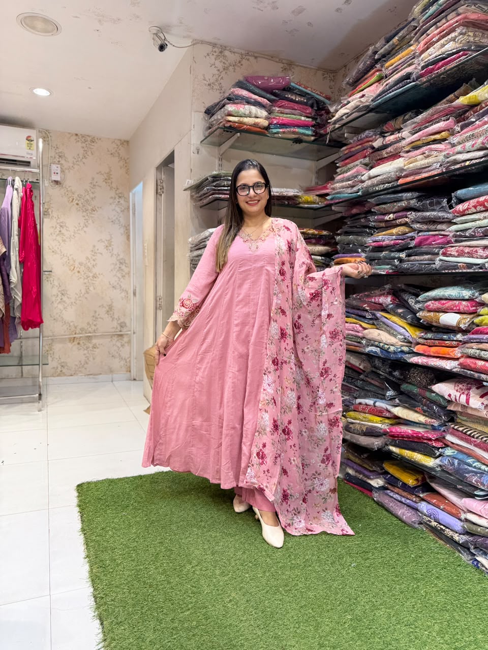 Pure Crush Cotton Blush Pink Shoulder Anarkali 3pc Set