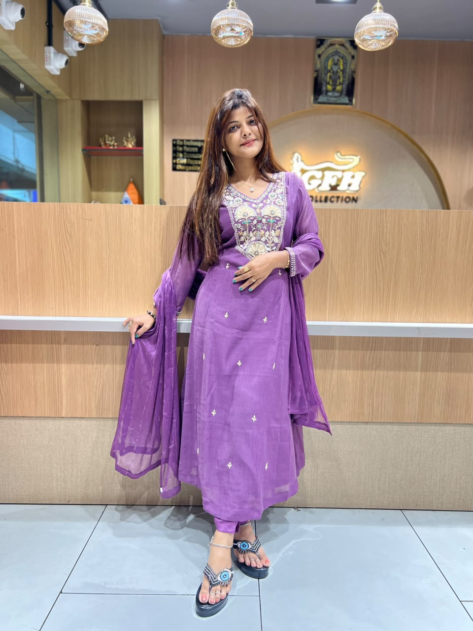 Pure Crush Banaras Mull Chanderi Purple 3pc Set