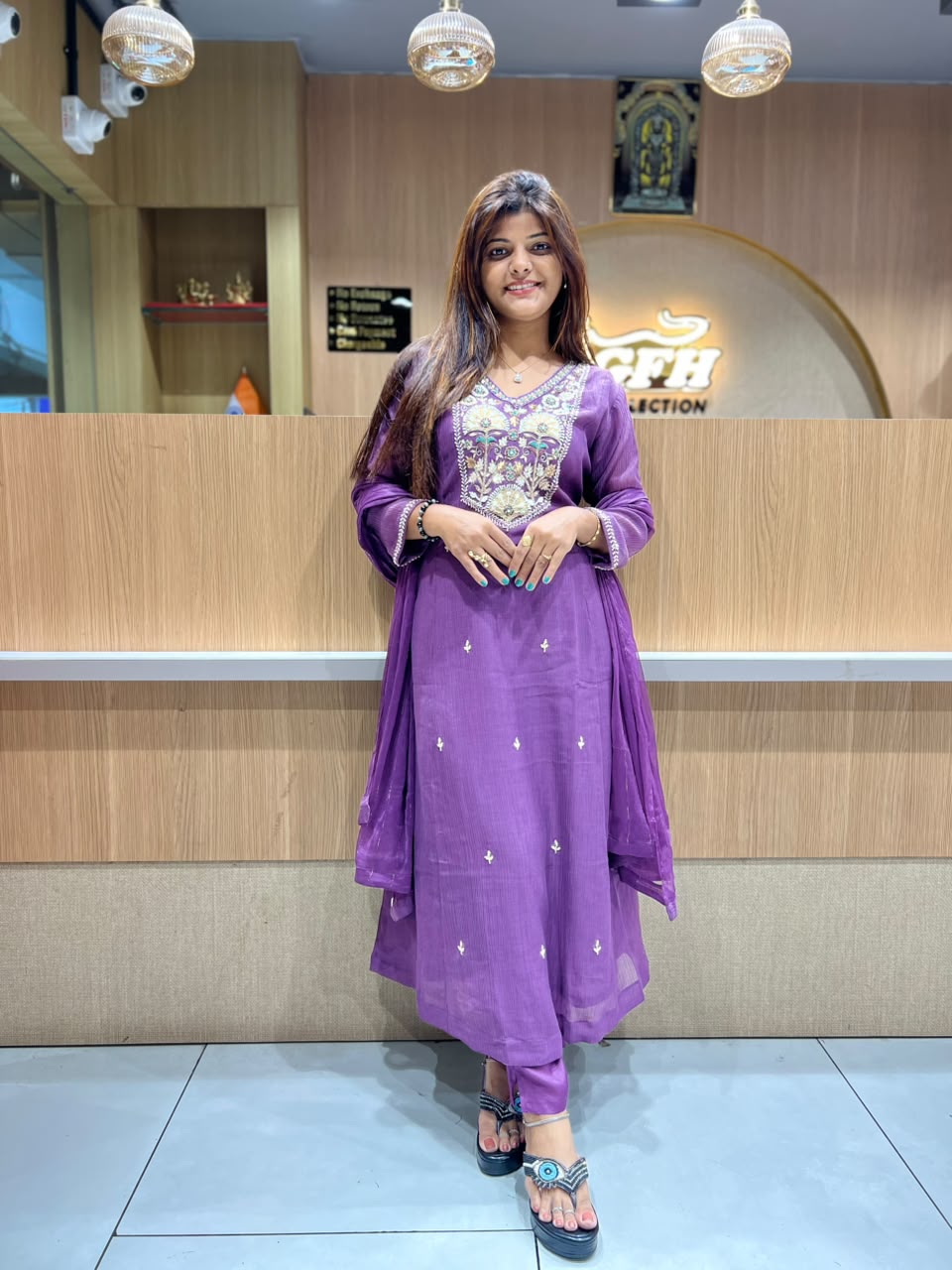 Pure Crush Banaras Mull Chanderi Purple 3pc Set