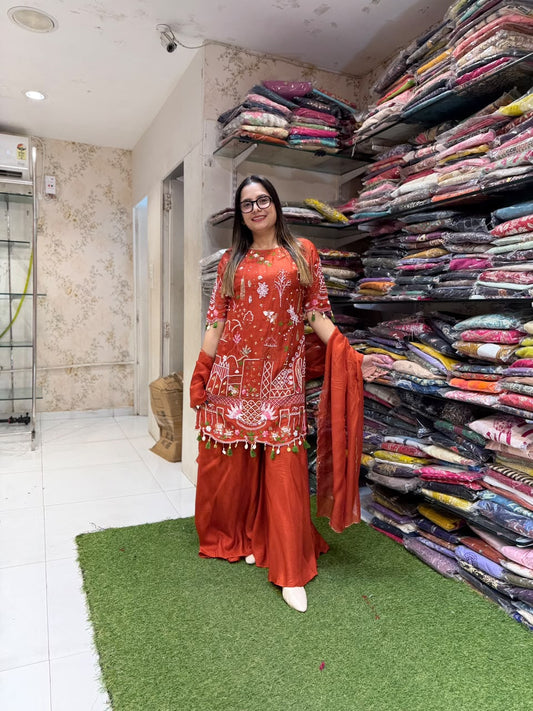 Pure Dola Silk Rust Orange 3pc Set