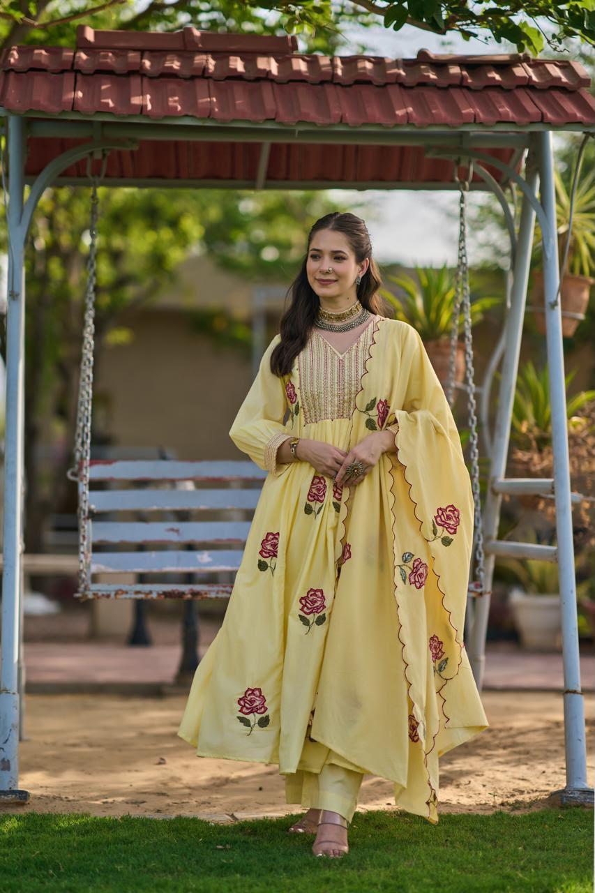 Pure Mull Cotton Light Yellow 3pc Set