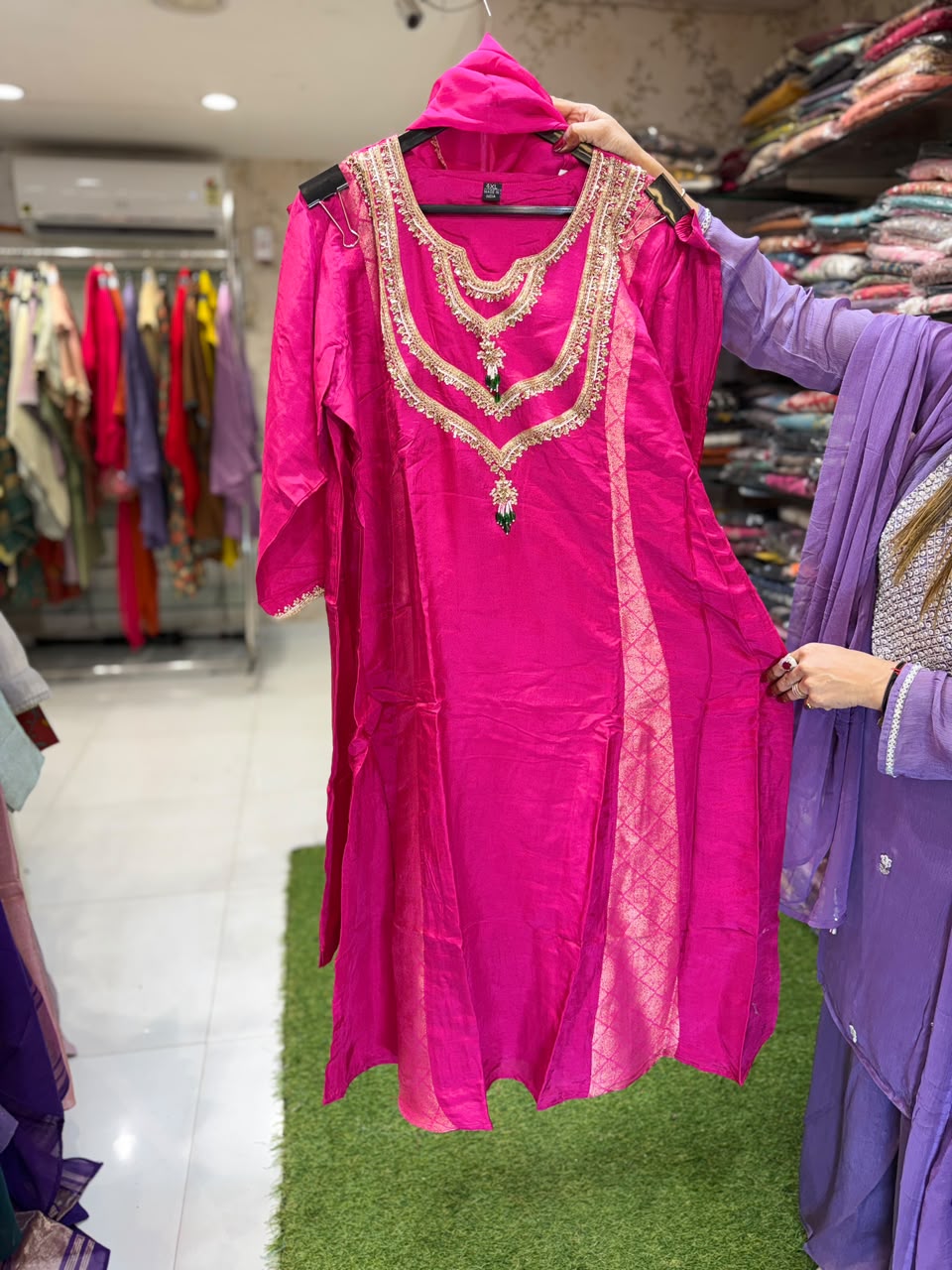Pure Dola Silk Rani Pink 3pc Set