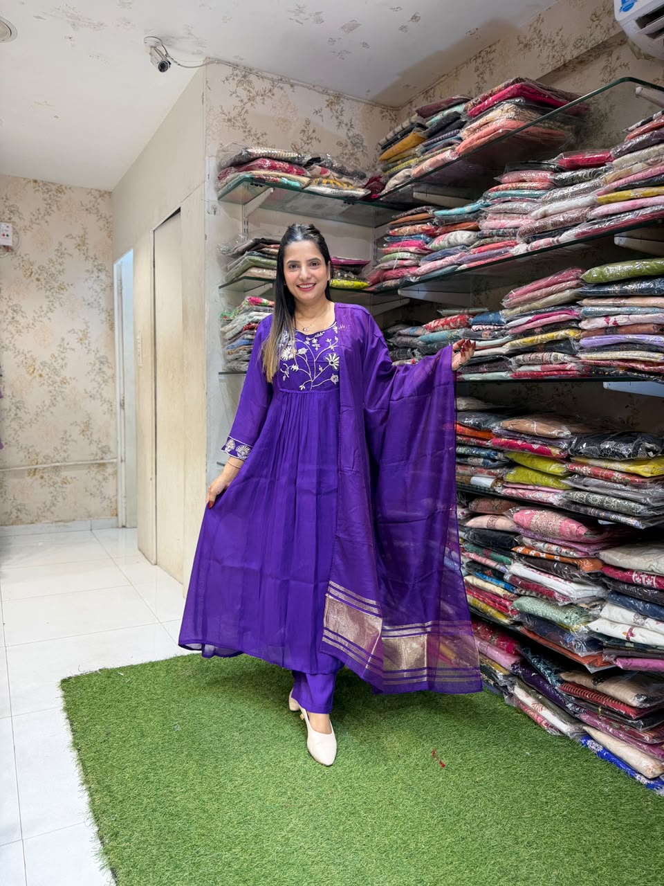 Mull Chanderi Purple 3pc Set