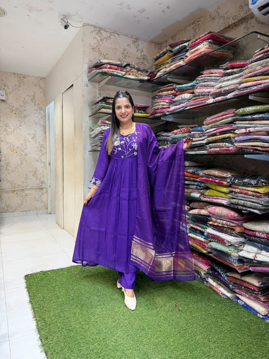 Mull Chanderi Purple 3pc Set