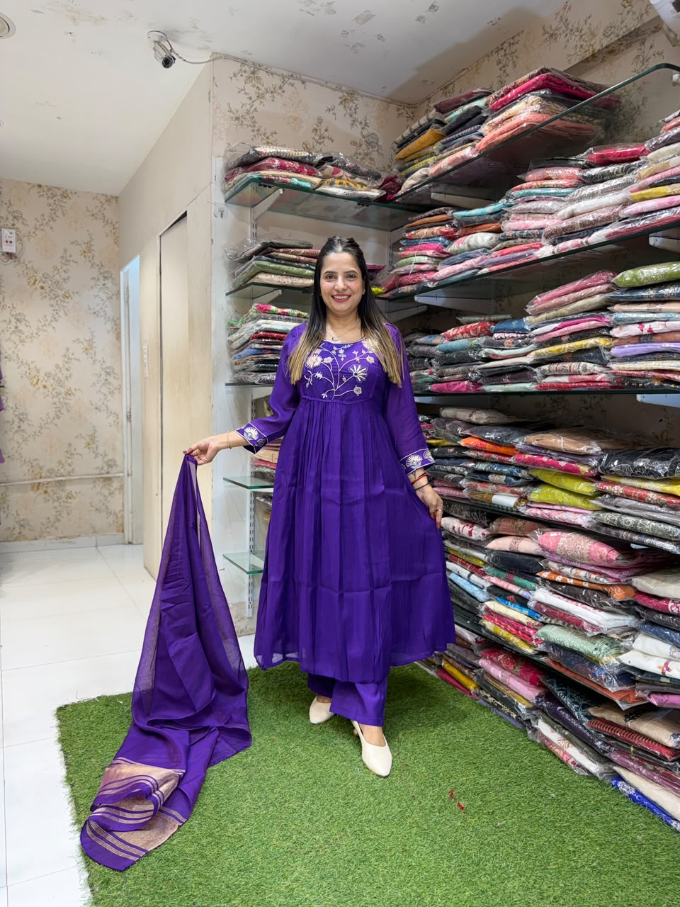 Mull Chanderi Purple 3pc Set