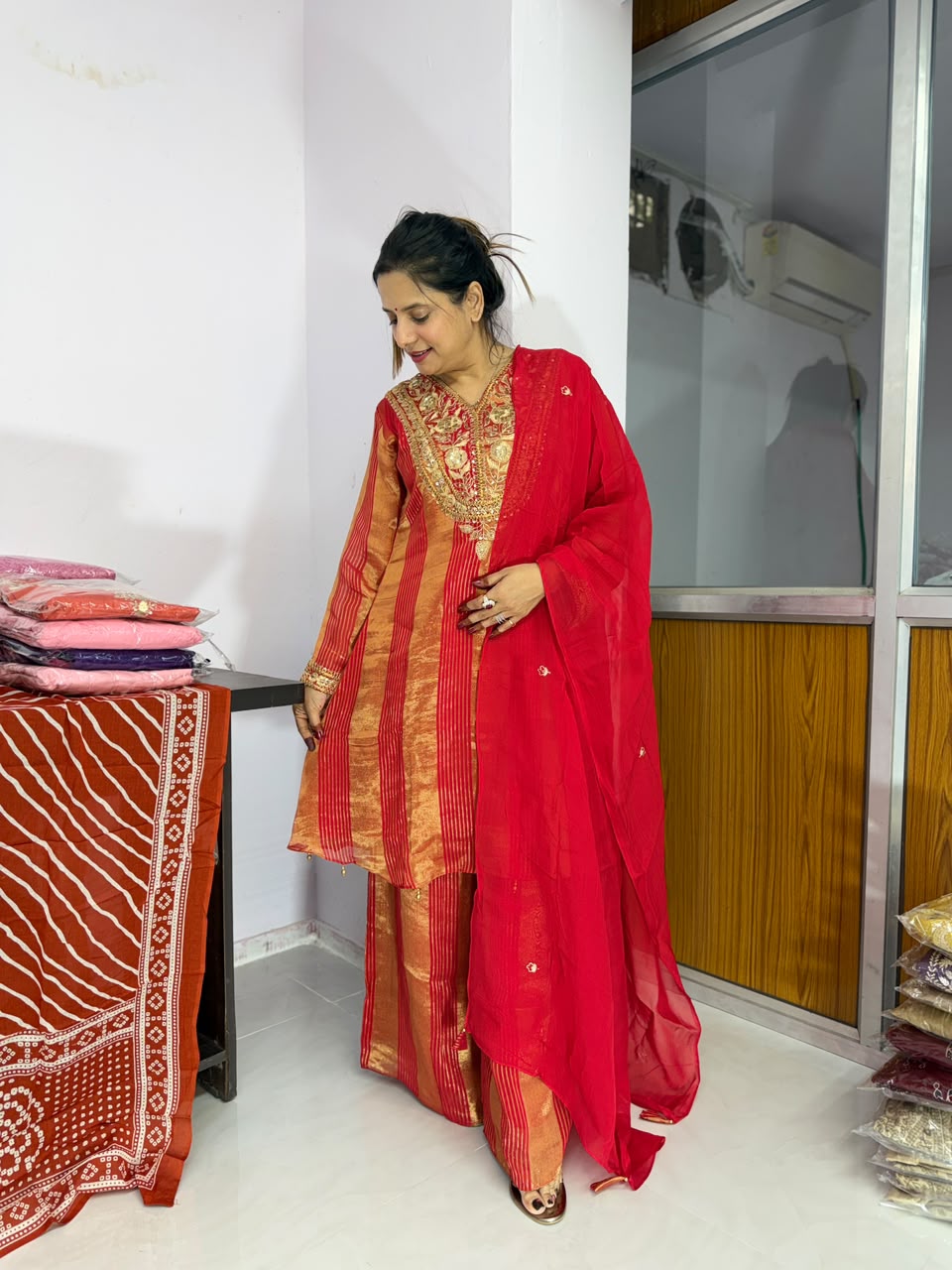 Pure Brocade Silk with Palazzo in Handwork