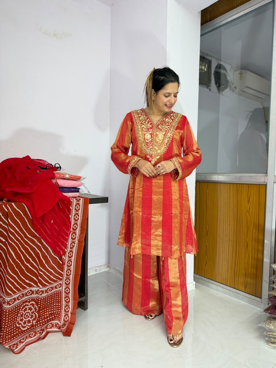 Pure Brocade Silk with Palazzo in Handwork