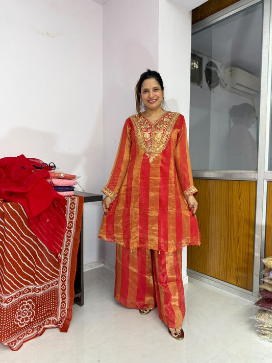 Pure Brocade Silk with Palazzo in Handwork