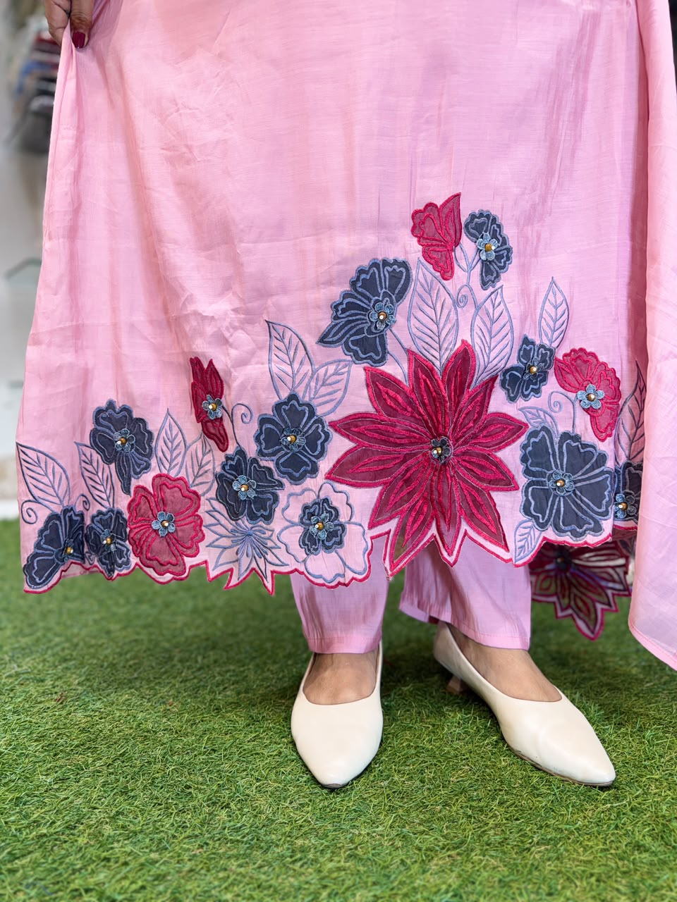Pure Banaras Mull Chanderi Blush Pink 3pc Set