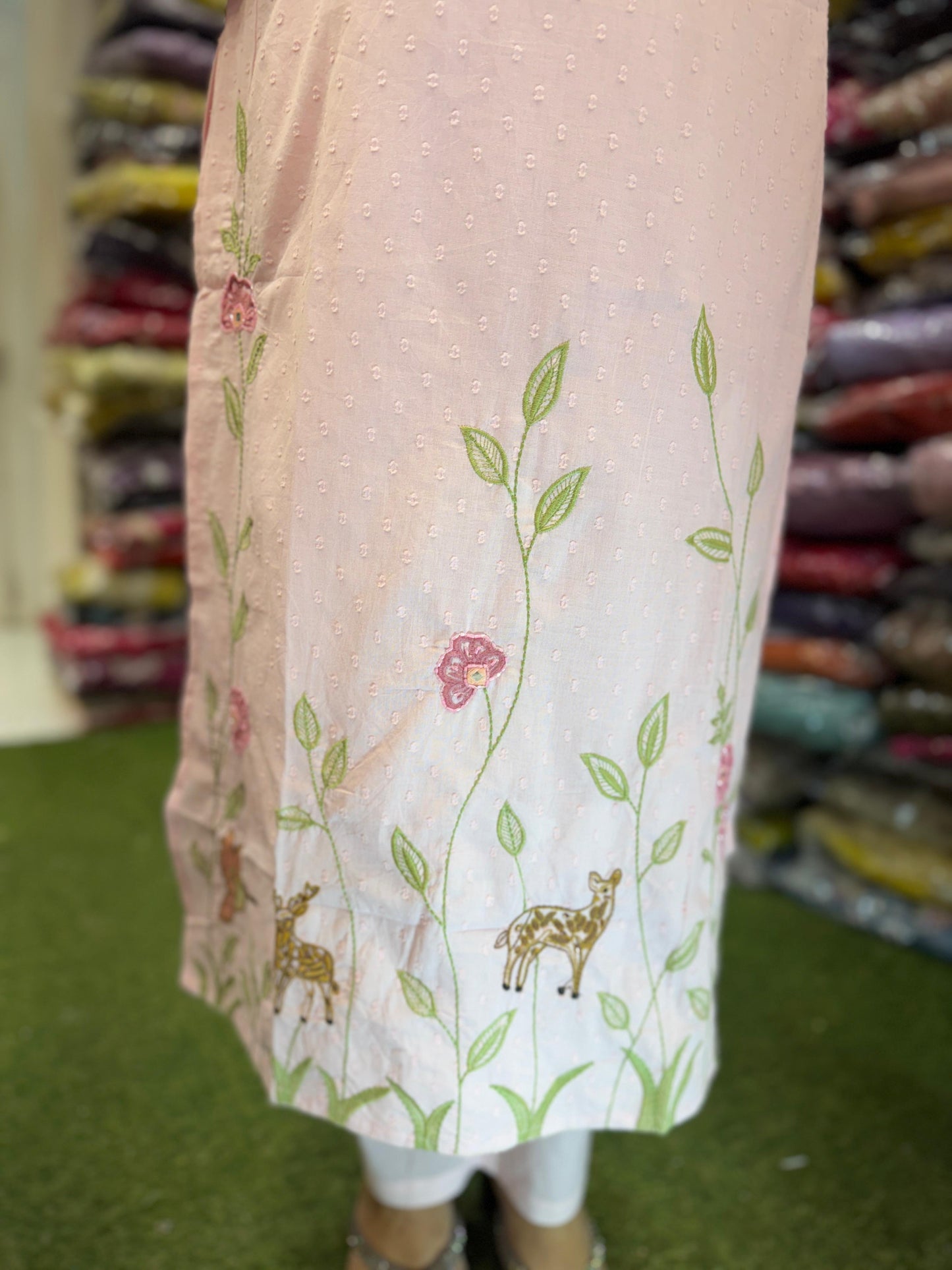 Pure Mull Doby Cotton 3pc Set Embrodeiry Work Baby Pink Color