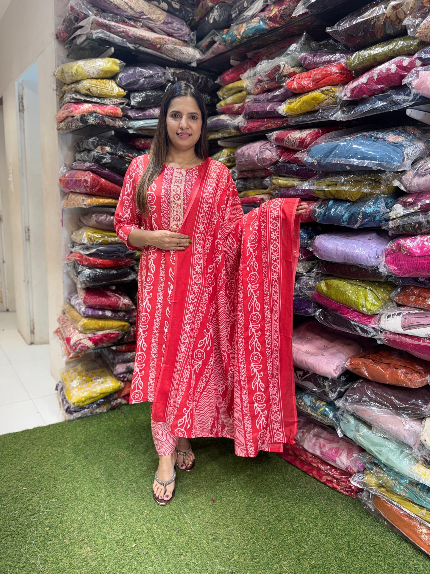 Pure Cotton 3pc Set Batik Print Red Color