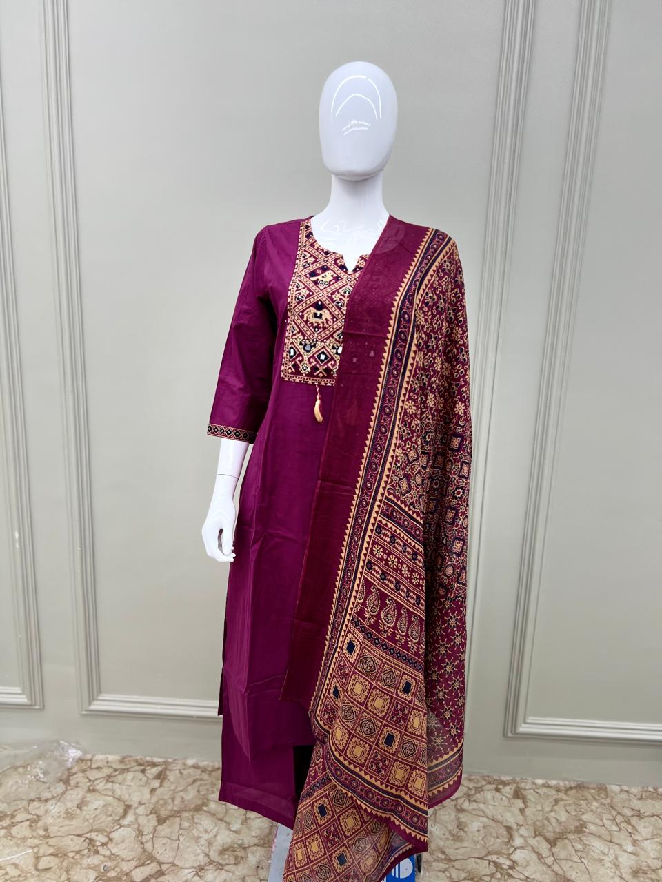 Pure Cotton ajrak Prints 3 Pc Palazzo Suit Pink Color