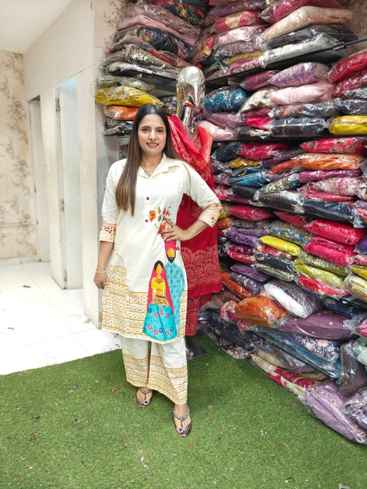 Pure Cotton Digital Print 2pc Cordset White Color