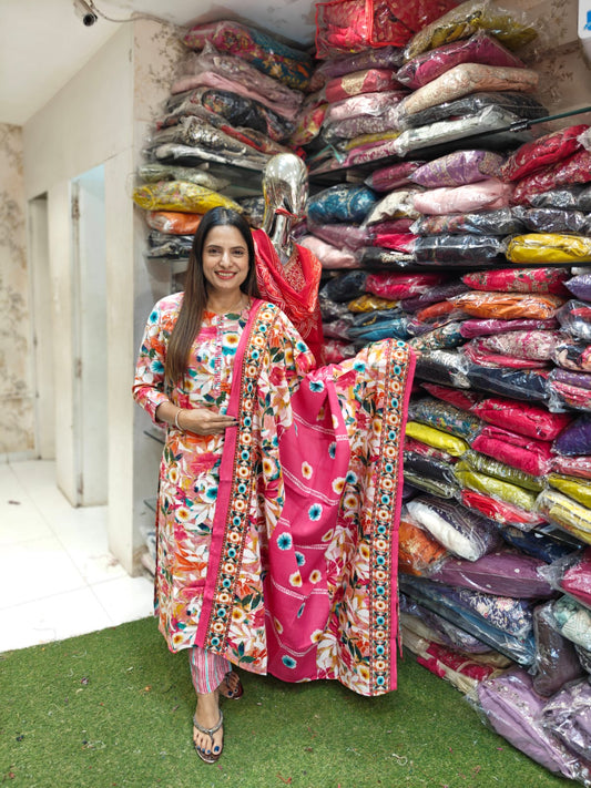 Pure Bombay Cotton Floral Print 3pc Set pink Color