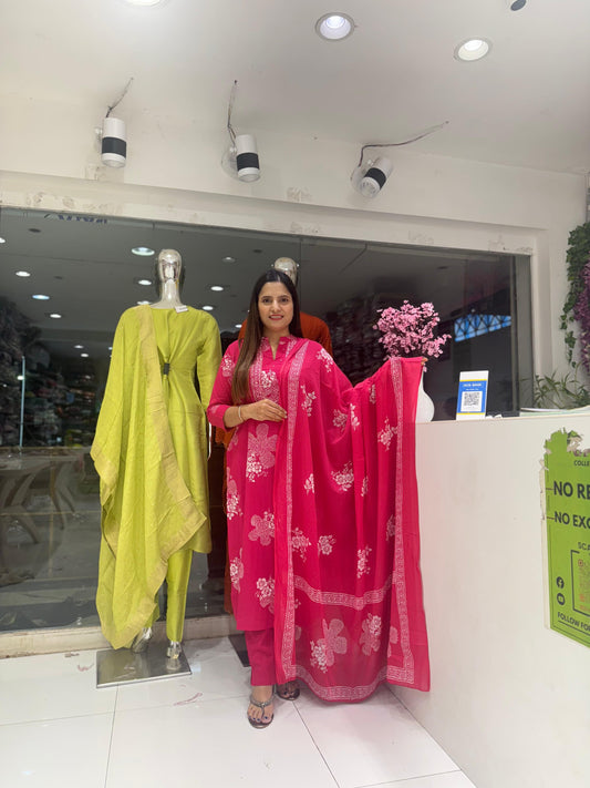 Pure Cotton Bandhej Print 3pc Set Pink Color