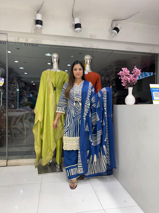 Pure Cotton Farsi Salwar Digital Print 3pc Set Blue Color