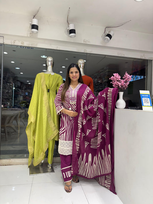 Pure Cotton Farsi Salwar Digital Print 3pc Set Purple Color