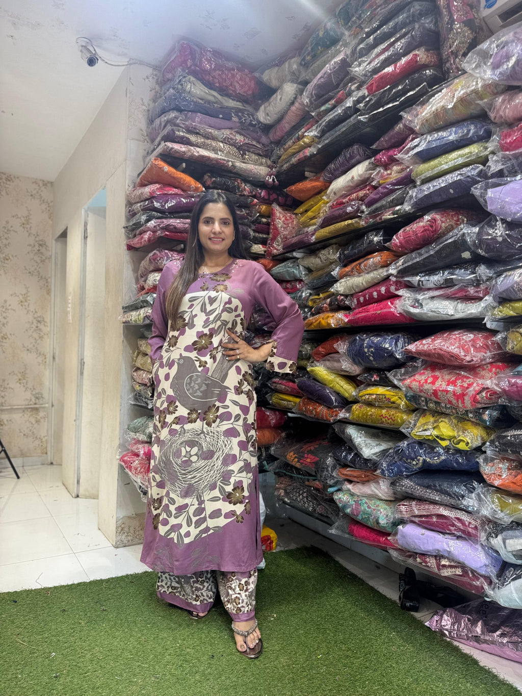 Pure Germon Rayon Signature Figure Print 2pc Cordset Lylac Purple Color