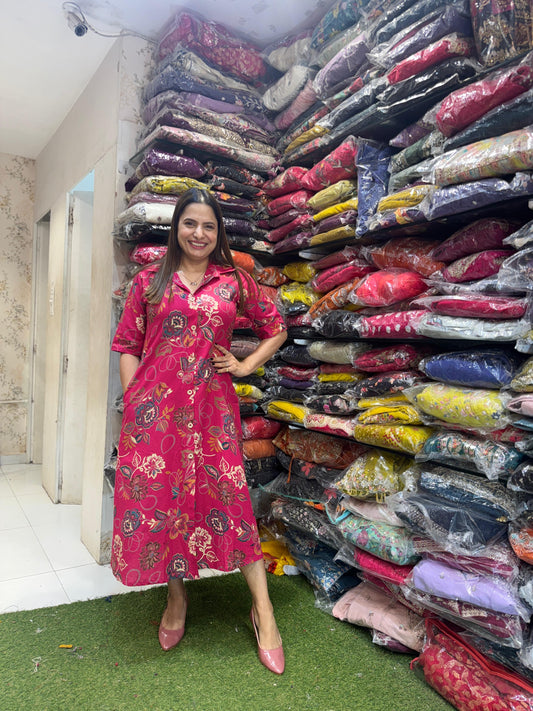 Pure Cotton Digital Print Midi Pink Color