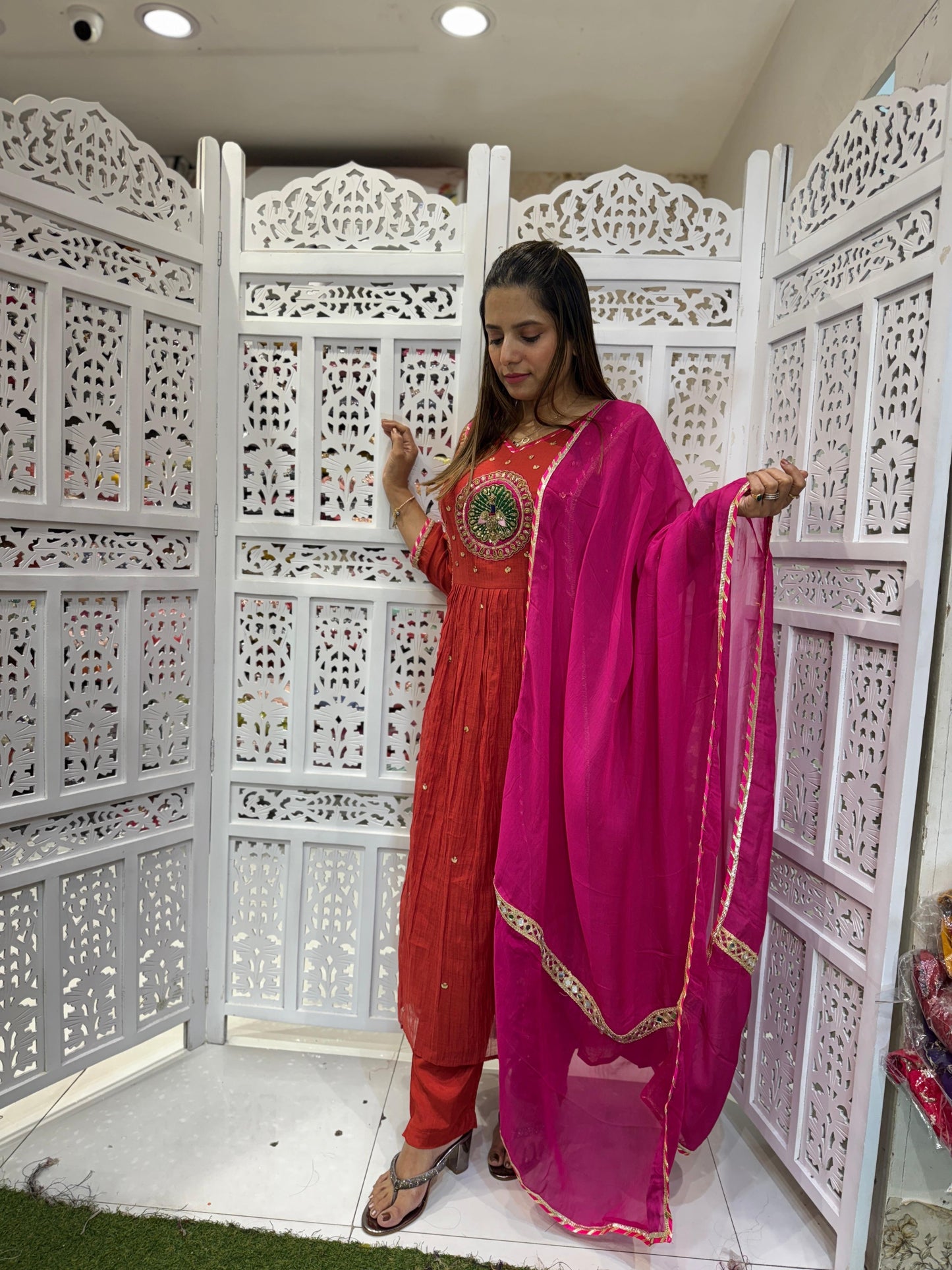 Mull Chanderi Maroon 3pc Suit