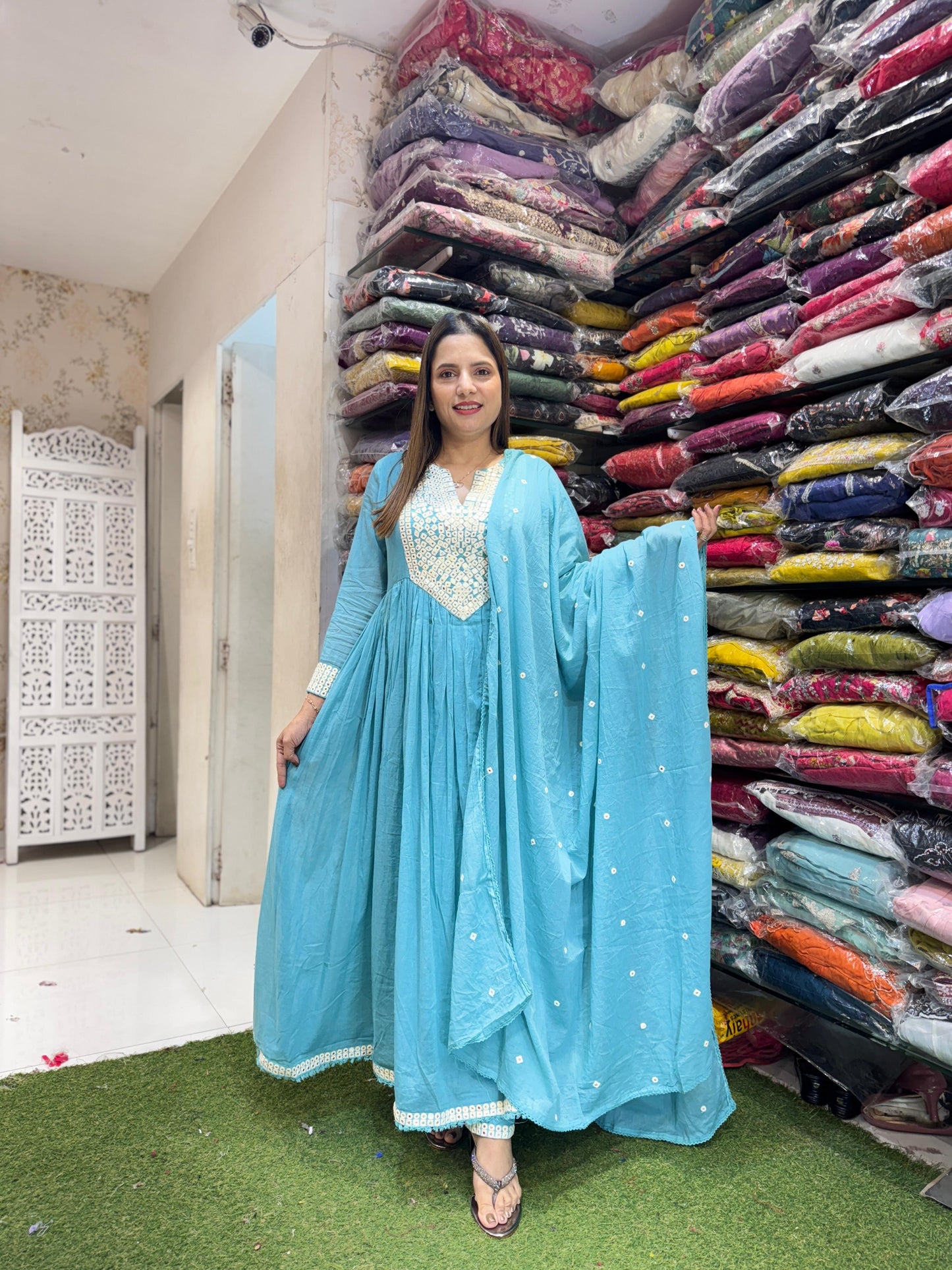 Mull Cotton Blue 3pc Suit