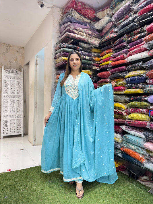 Mull Cotton Blue 3pc Suit
