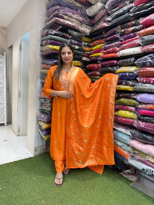 Dola Silk Orange 3pc Suit