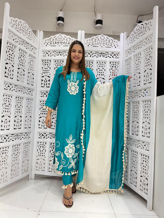 Cotton Silk Ice Blue 3pc Suit