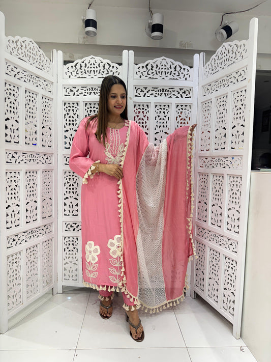 Cotton Silk Pink 3pc Suit