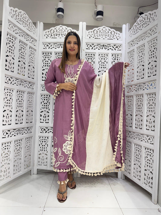 Cotton Silk Purple 3pc Suit