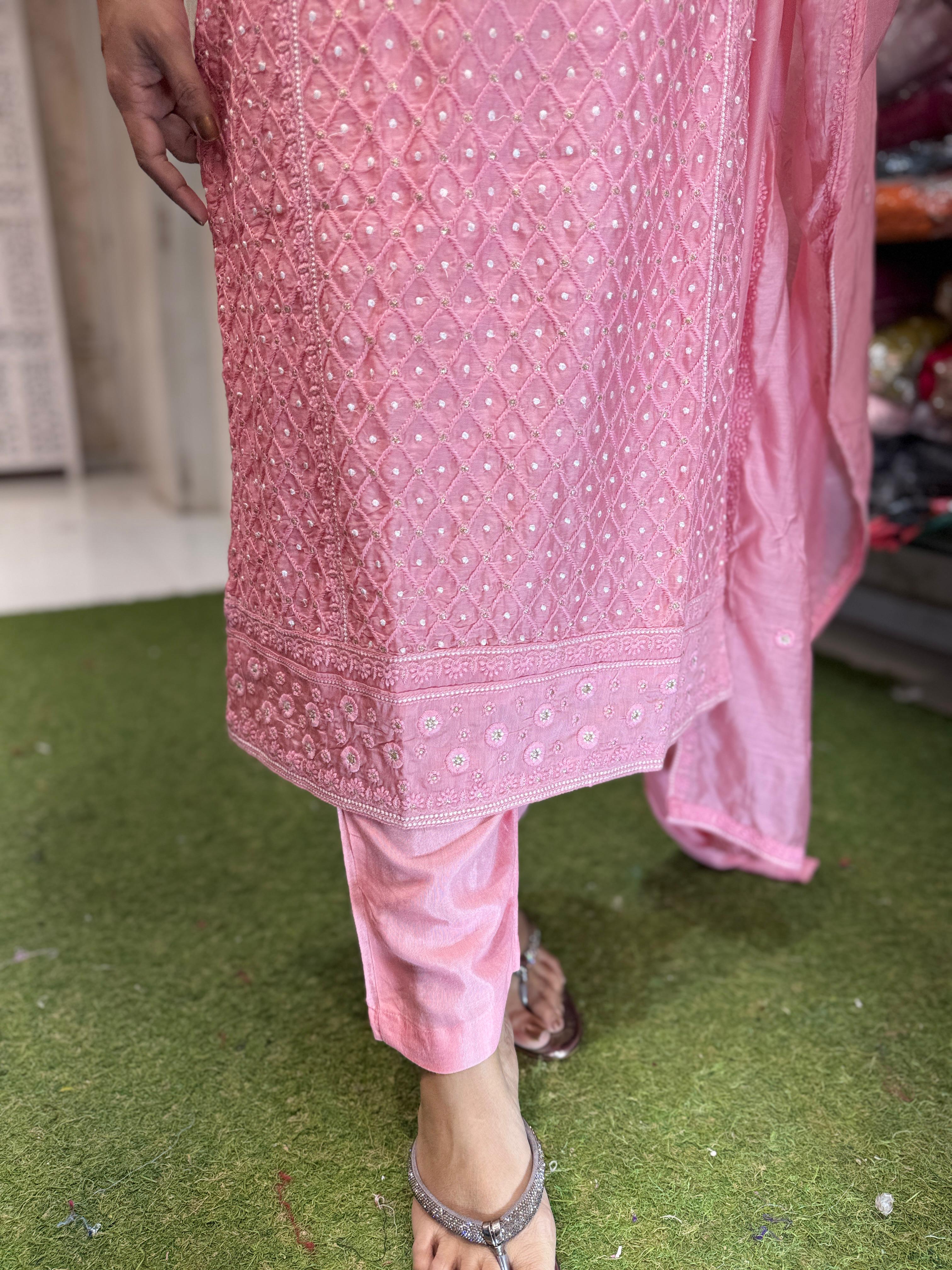 Pure Muslin Pink 3pc Suit