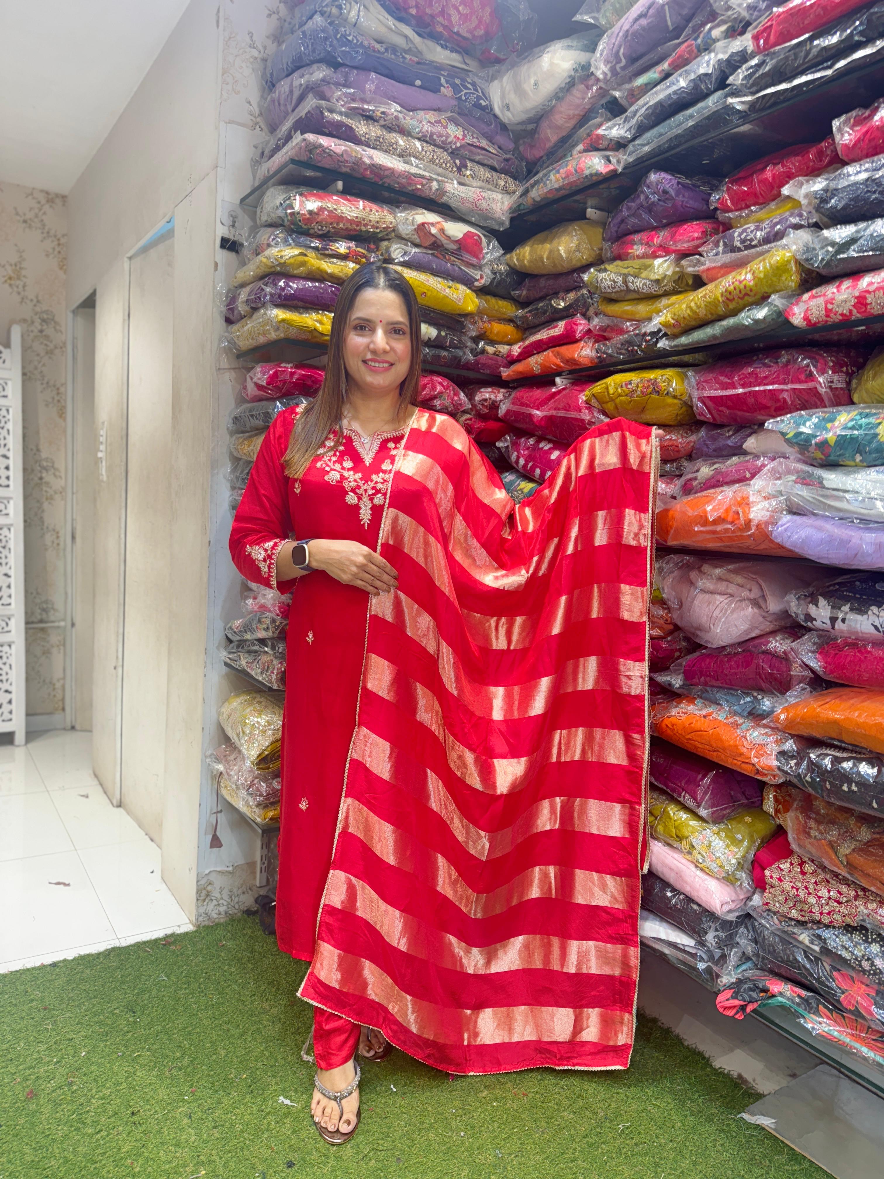 Dola Silk Red 3pc Suit