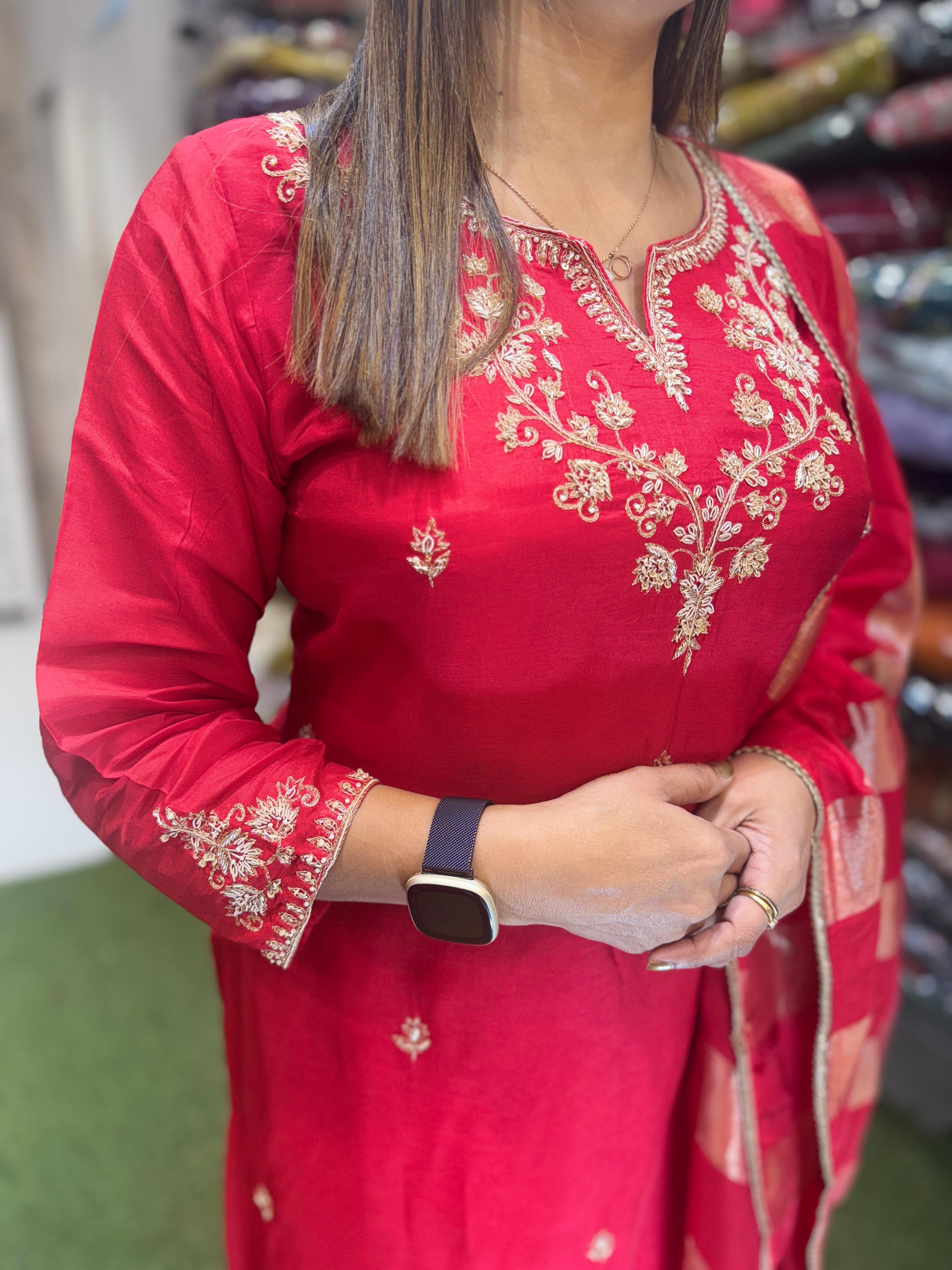 Dola Silk Red 3pc Suit