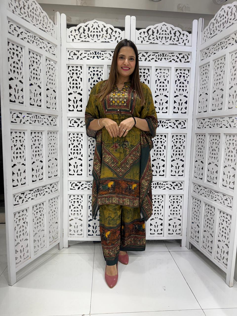 Malabar Silk Yellow Kaftan 2pc Set