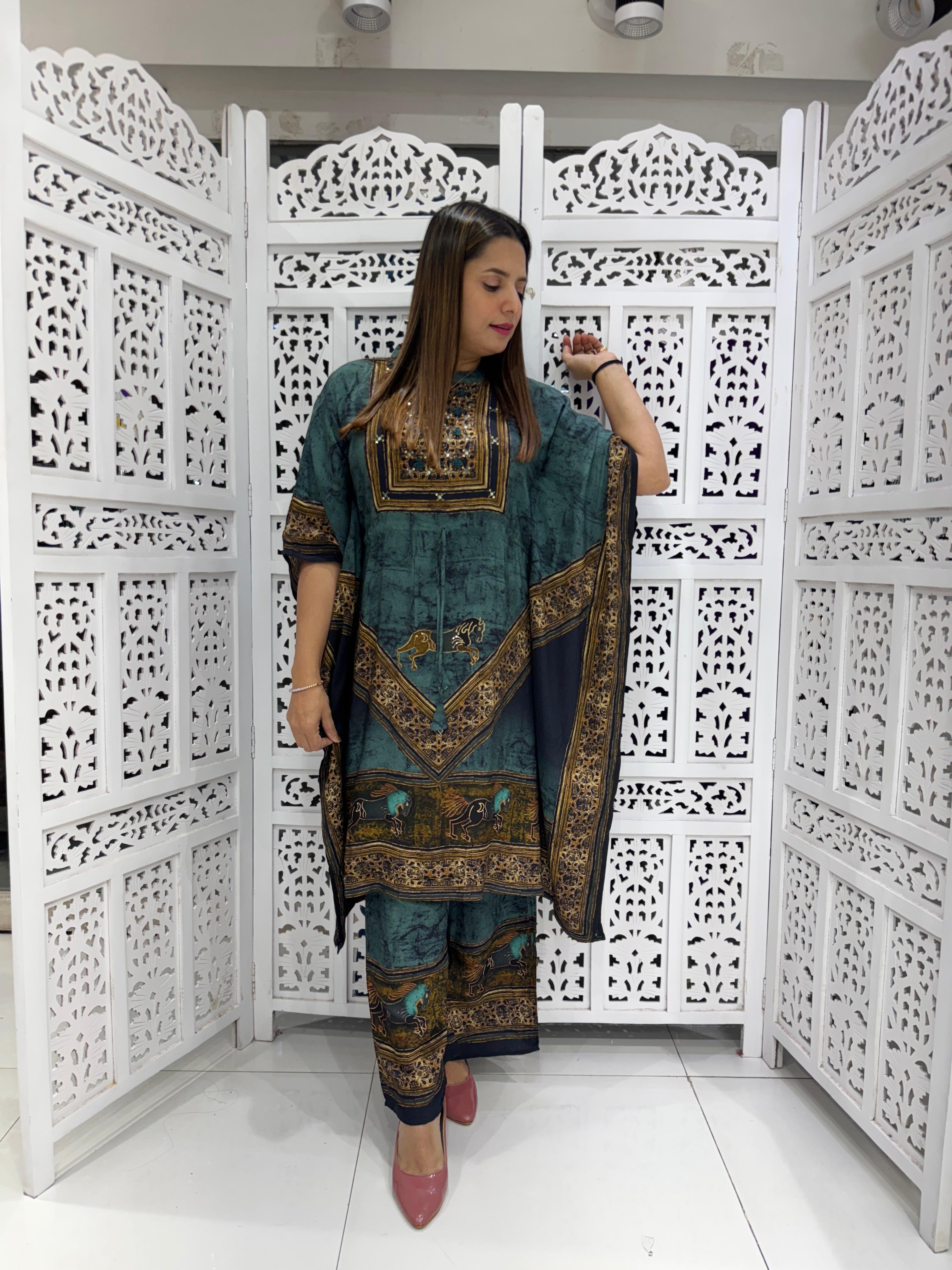 Malabar Silk Blue Kaftan 2pc Set