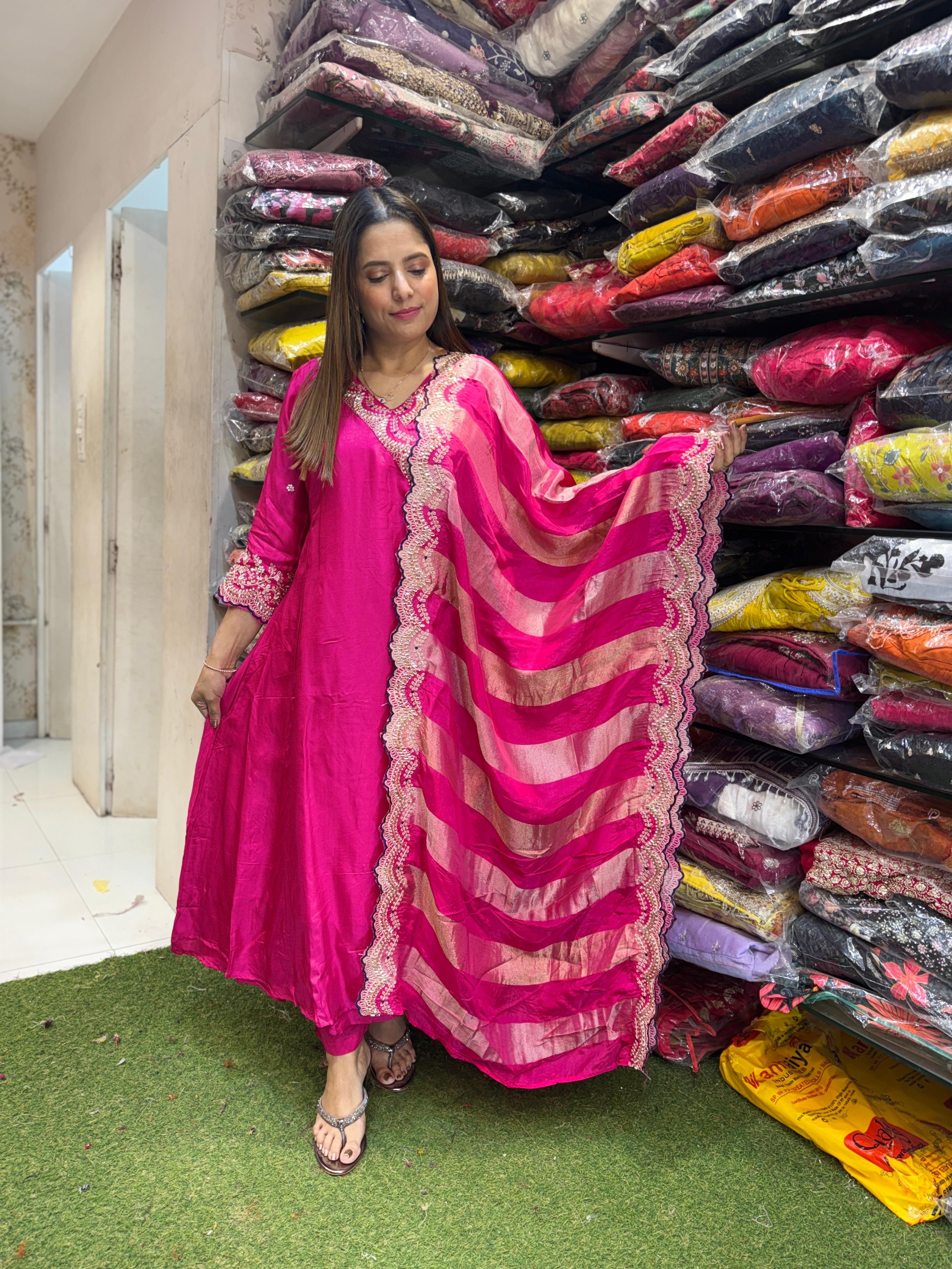 Russian Silk Angrakha Pink 3pc Set