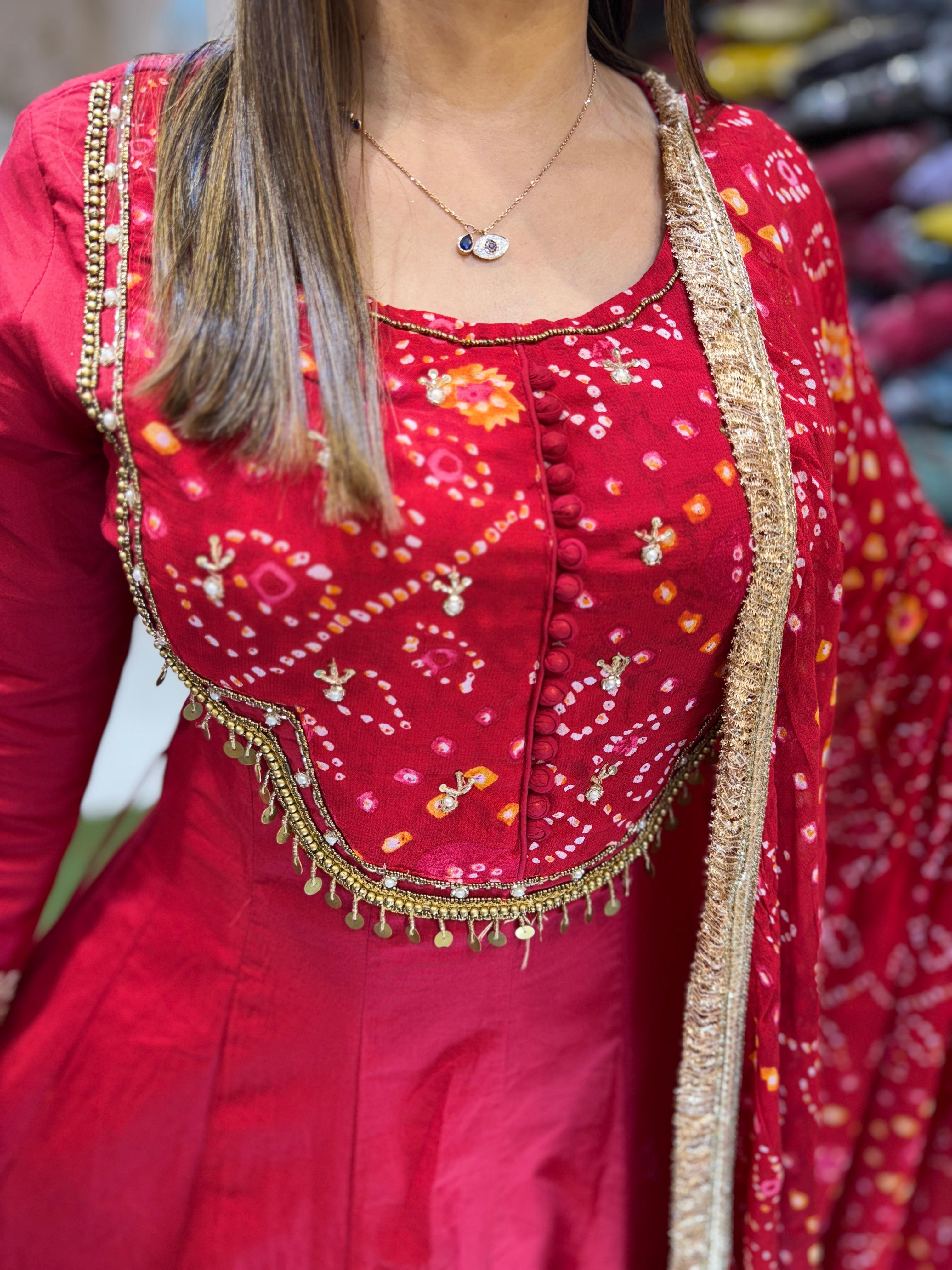 Cotton Georgette Red 3pc Set