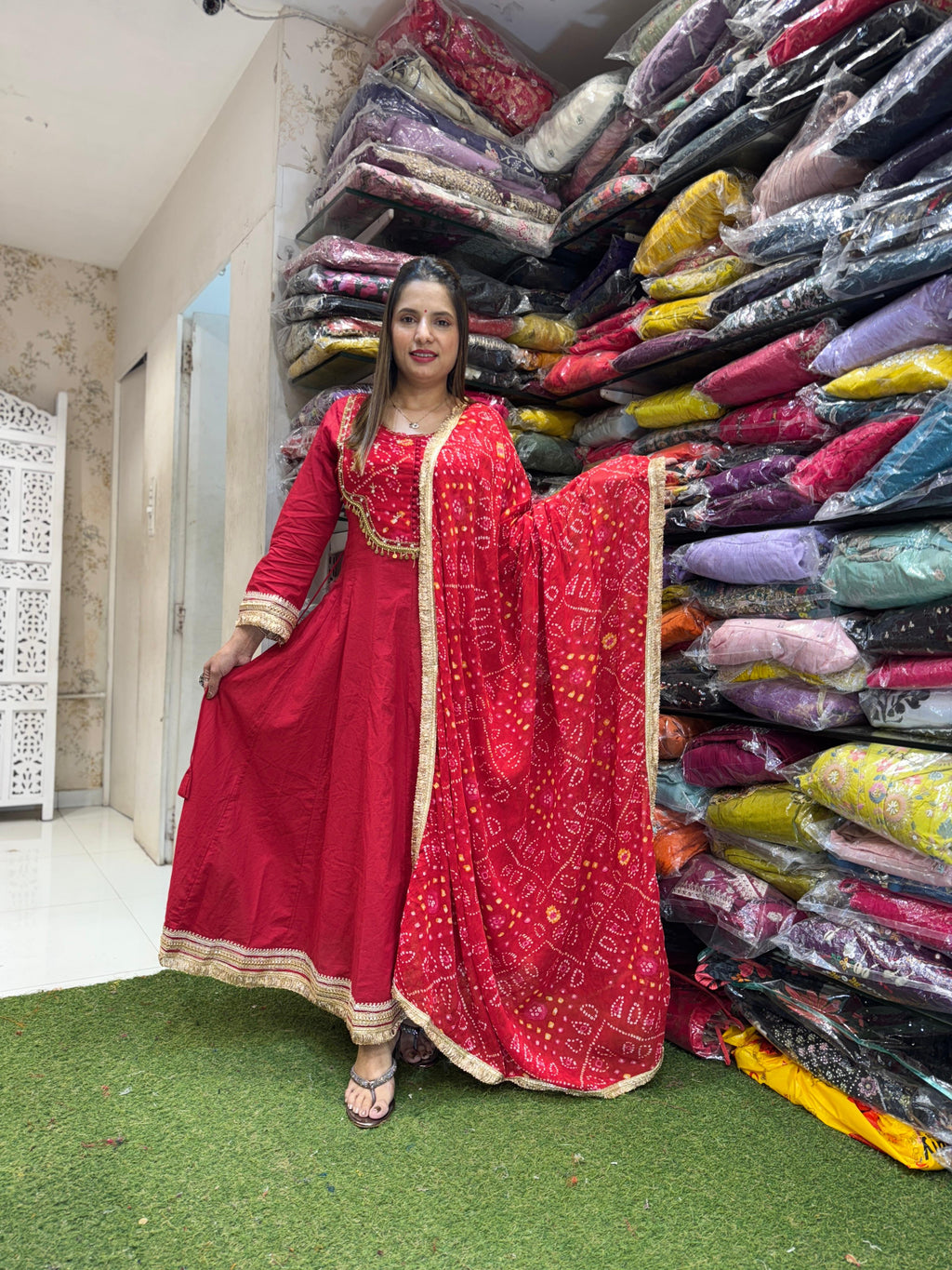 Cotton Georgette Red 3pc Set