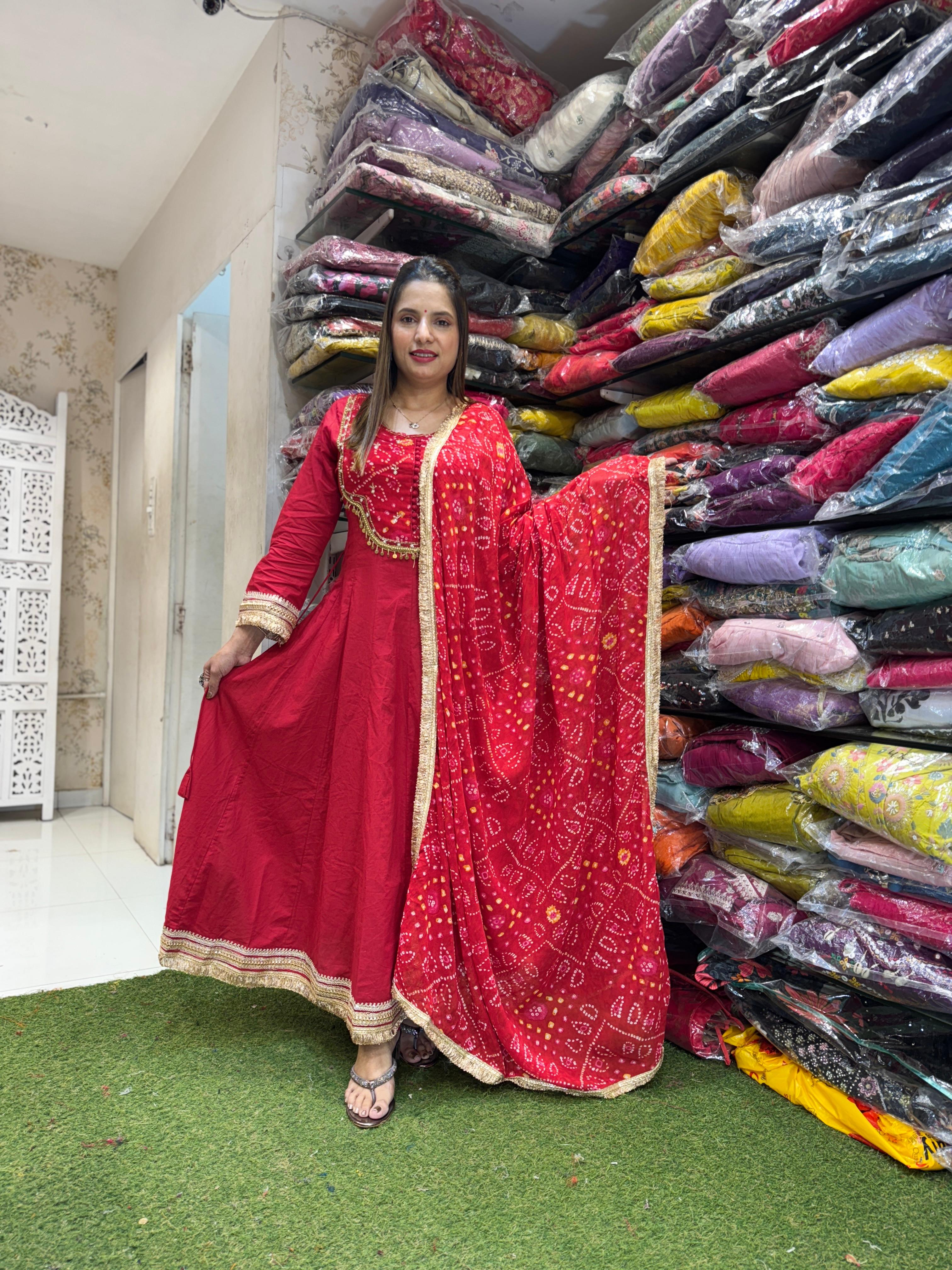 Cotton Georgette Red 3pc Set