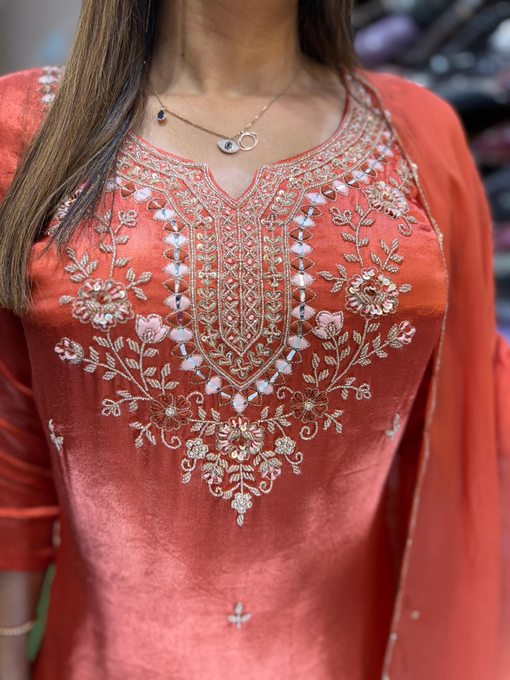 Satin Gaji Silk Orange 3pc Set