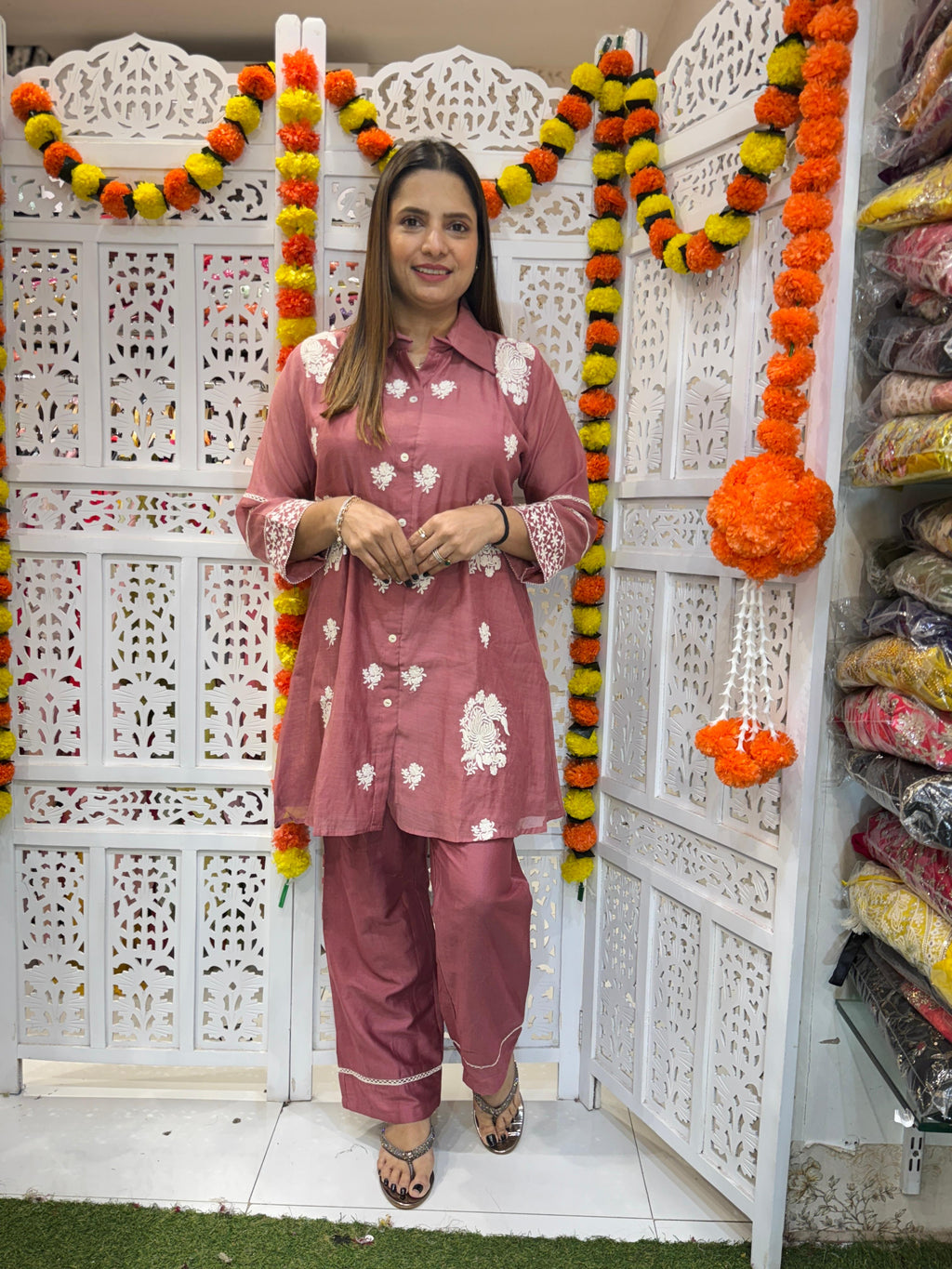 Banaras Mull Chanderi Pink 2pc Set