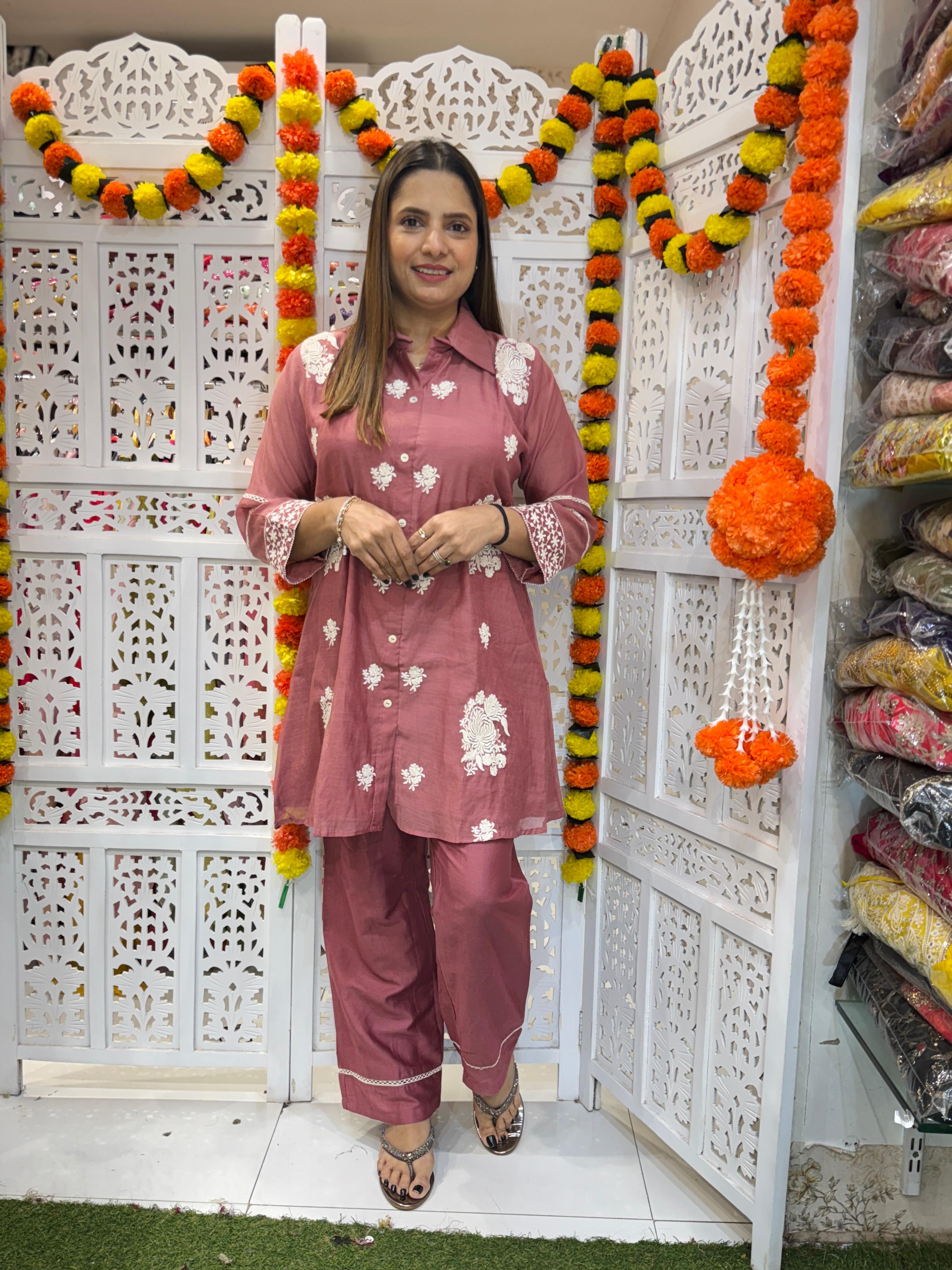 Banaras Mull Chanderi Pink 2pc Set