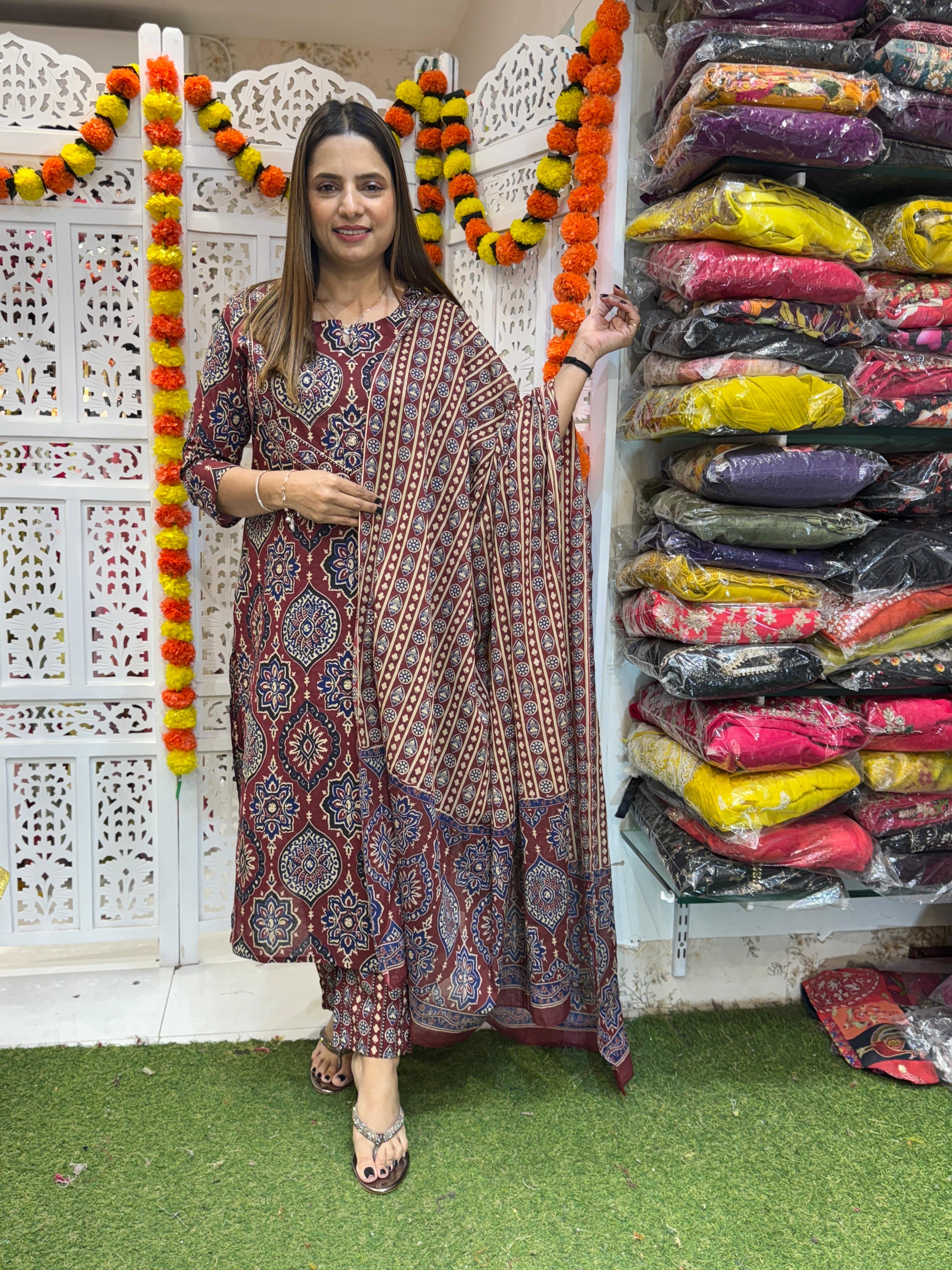 Cotton Maroon 3pc Set