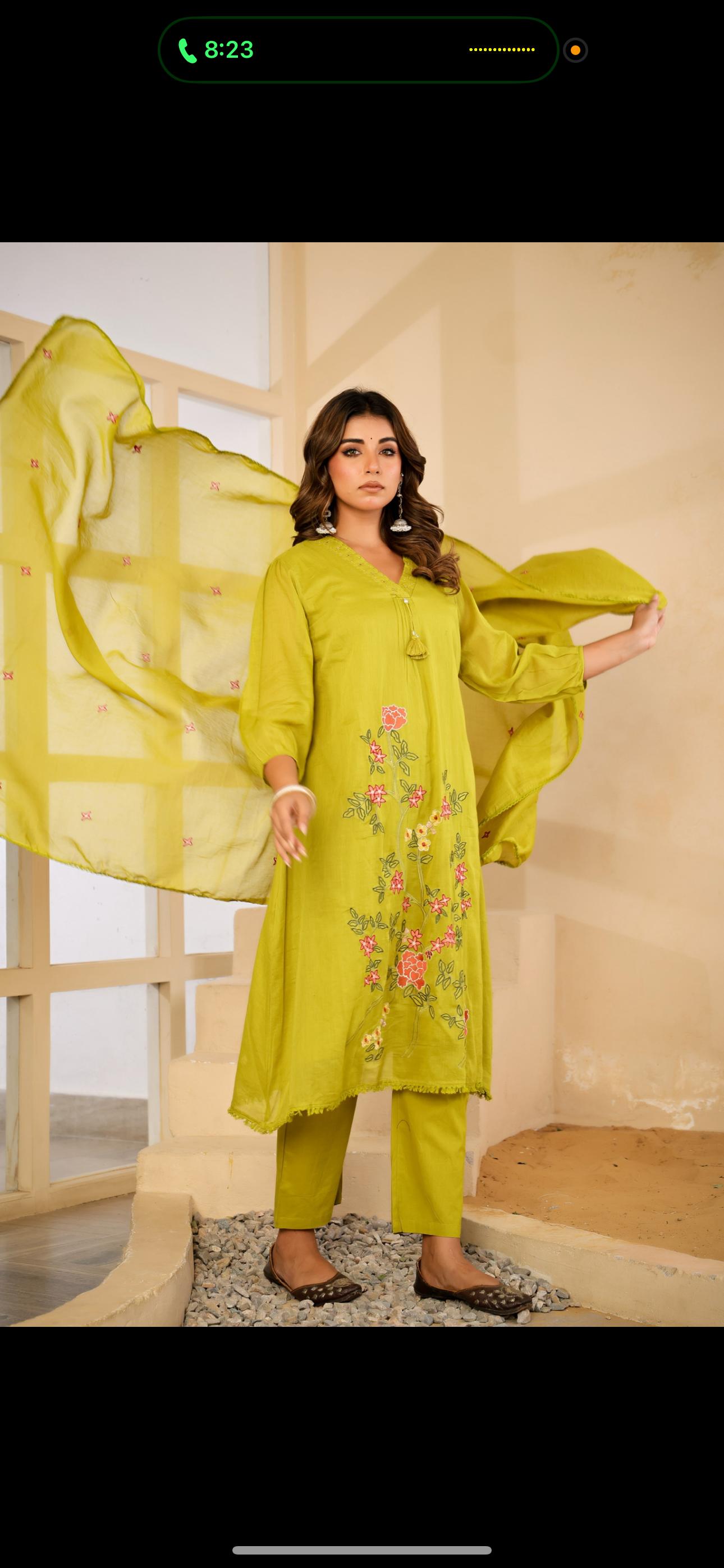 Mull Cotton Green Anarkali 3pc Set