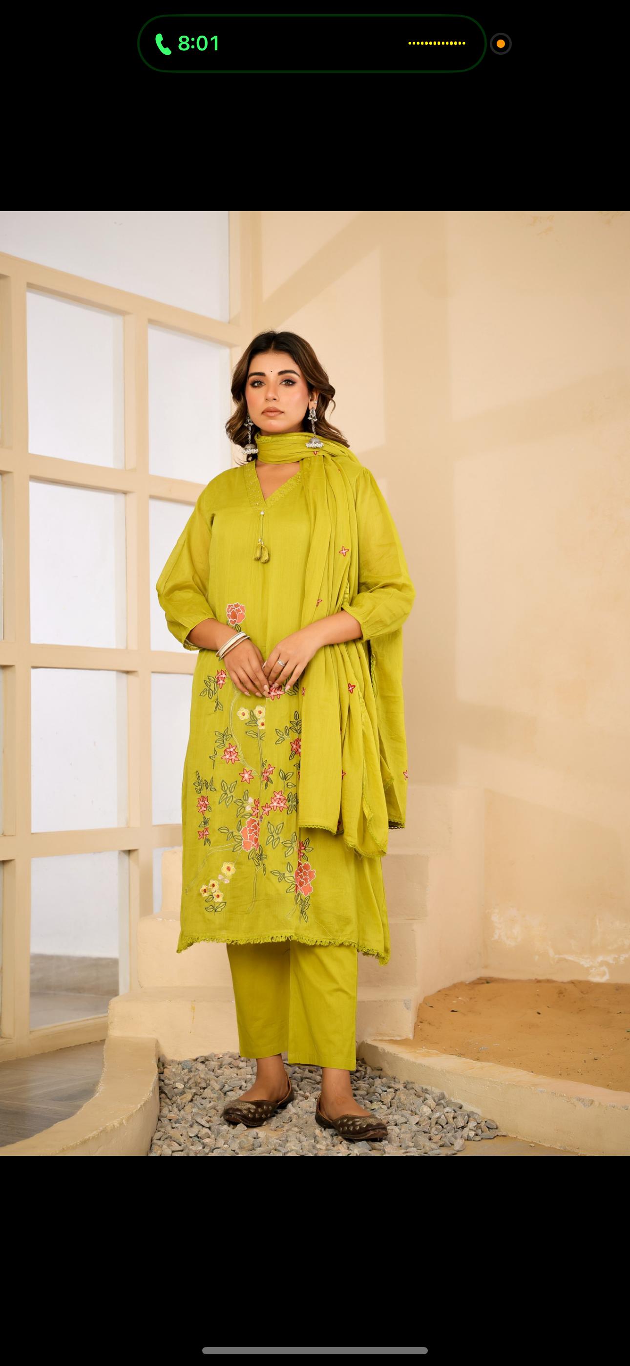 Mull Cotton Green Anarkali 3pc Set