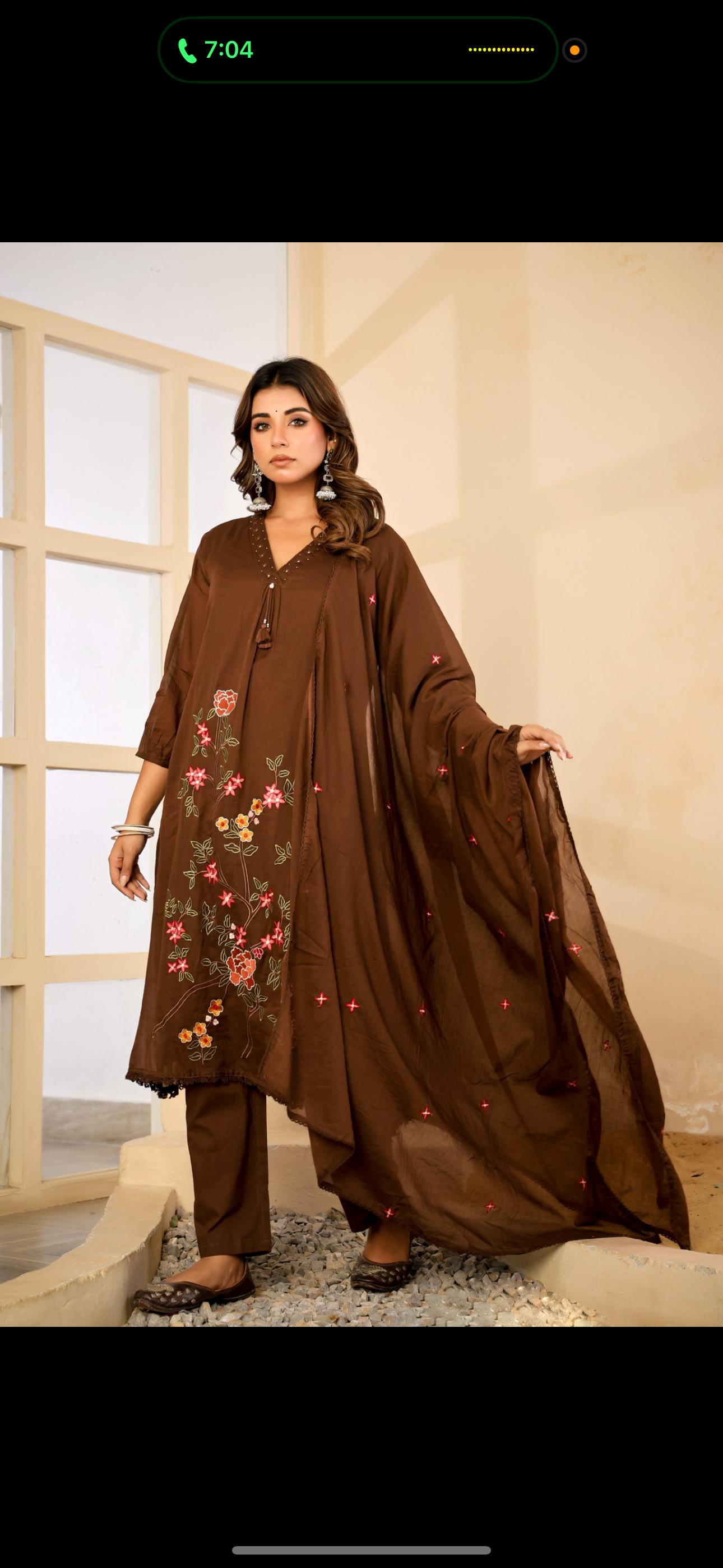 Mull Cotton Brown Anarkali 3pc Set