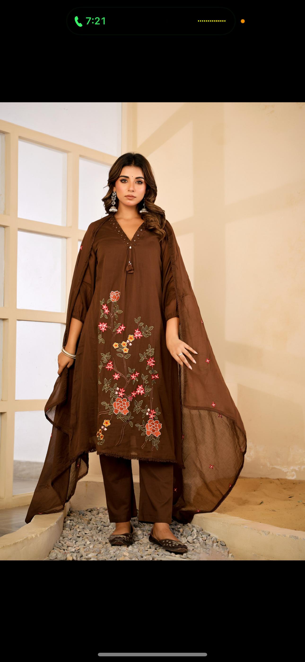 Mull Cotton Brown Anarkali 3pc Set