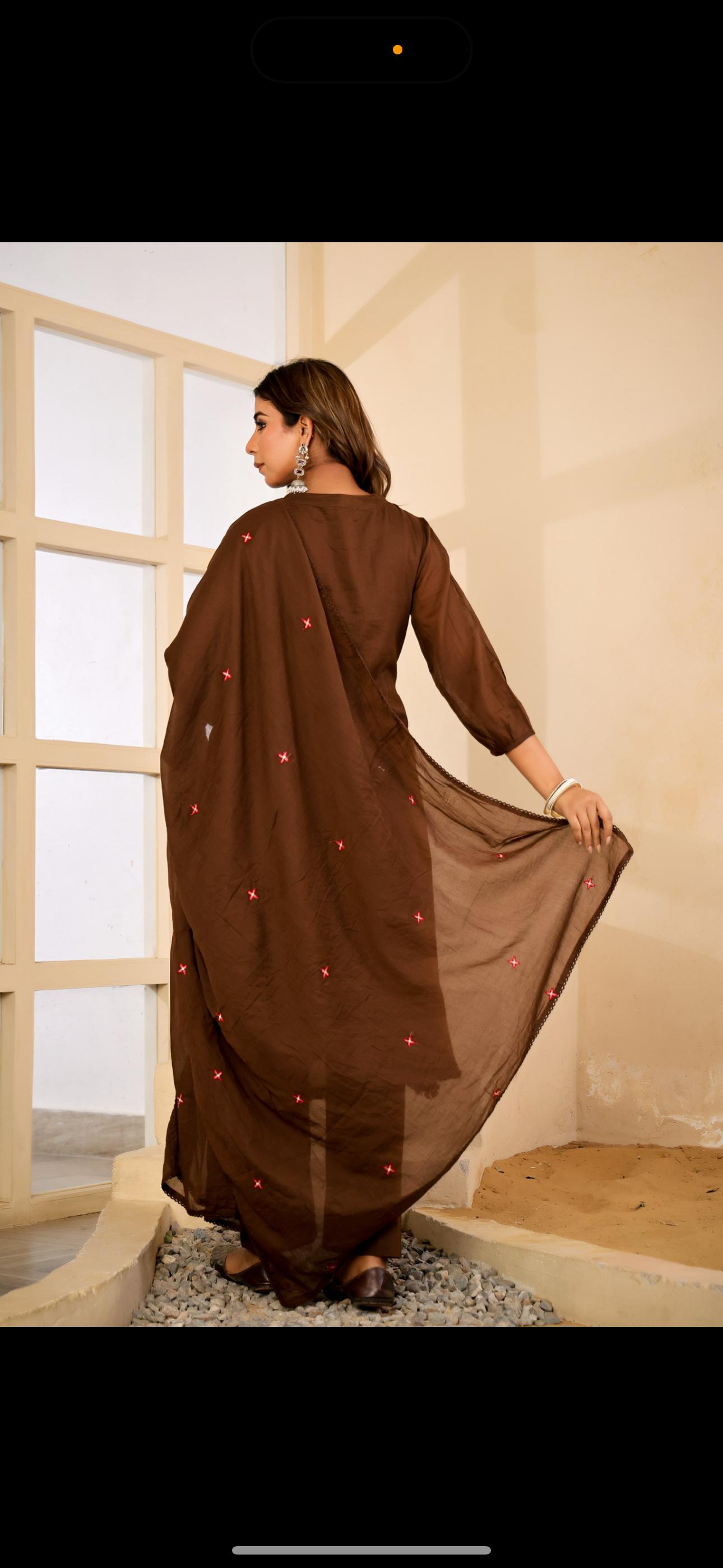 Mull Cotton Brown Anarkali 3pc Set